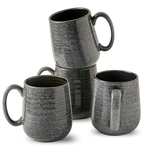 Hasense Ceramic Coffee Mugs - 15 OZ Large Coffee Cups Set of 4 with Handle for Hot Beverage, Porcelain Latte Mugs for Tea, Milk, Cocoa, Cappuccino and Mocha, Microwave and Dishwasher Safe, Grey