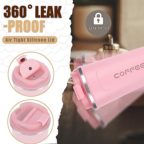 Travel Coffee Mug Spill Proof 16oz, Insulated Coffee Mug to Go, Thermo Hot Coffee Tumbler, Reusable Coffee Travel Mug with Seal Lid, Vacuum Stainless Steel Coffee Cups for Hot/Ice Coffee Tea