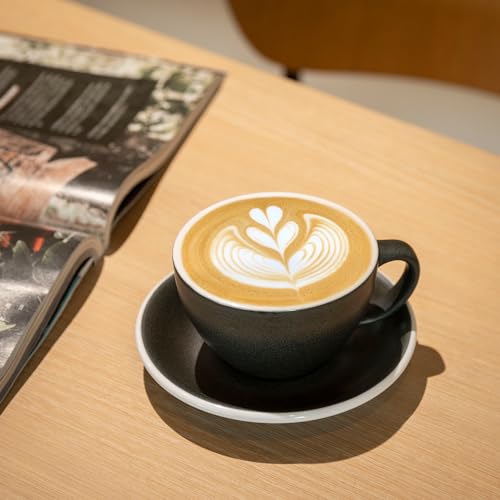 Loveramics Matt Cappuccino Cups, 10 oz Ceramic Latte Art Mug with Saucer, Thick-walled stoneware cup Set, Barista Latte Cup Set for Latte, Cappuccino, Tea - Mineral Colors (Anthracite, 10OZ)