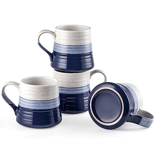 Coffee Cups Large Coffee Mug - 16 oz Ceramic Mugs Set of 4 Blue Stoneware Mugs for Office Home Café, Christmas Wedding Housewarming Gifts, Dishwasher & Microwave Safe