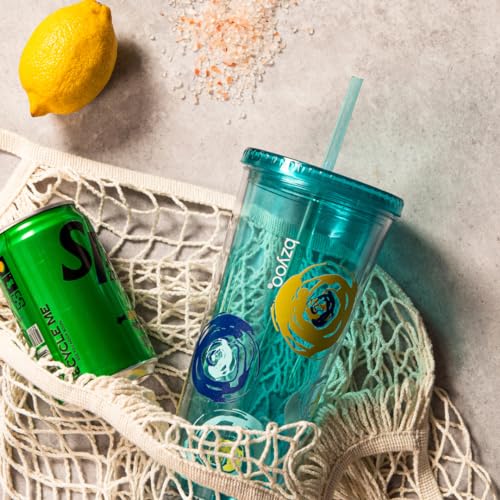 bzyoo SIP 24oz (710ml) Double Wall Plastic Tumbler with Lid and Straw Cold Drink Travel Mug Reusable Ice Coffee Tea Cup Perfect for Office Poolside Parties Gifts Color: Cyclone Green