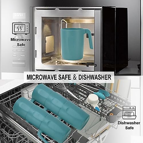 PYRMONT Wheat Straw Cups-Mug Set of 6,Reusable Plastic Coffee Mug,Tea Cup with Handles,16 oz Mug Set for Coffee,Camping,Unbreakable Drinking Glasses,BPA-Free,Dishwasher & Microwave Safe-Green