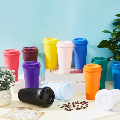 FillTouch 12 Pcs Reusable Coffee Cups with Lids 16 oz Travel Hot Cups Microwavable Plastic Tumblers Cups Coffee Mugs for Hot and Cold Drinks (Bright Colors)