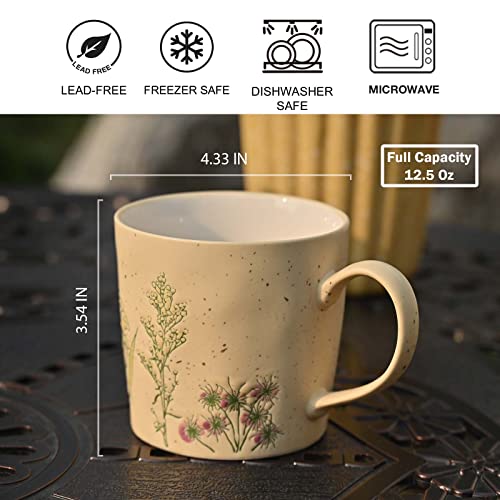 TERESA'S TEASET Ceramic Coffee Mugs Set of 4, 12.5 oz Tea Cup Set, Floral Coffee Mug Gift Set Set for Women, Friends, Family, Birthday and Mother's Day, Dishwasher and Microwave Safe