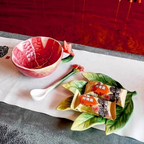 Minigift Ceramic Tea Cup and Saucer Set ，6OZ 3D Hand-Painted Pomegranate Coffee Mug，Gift for Women