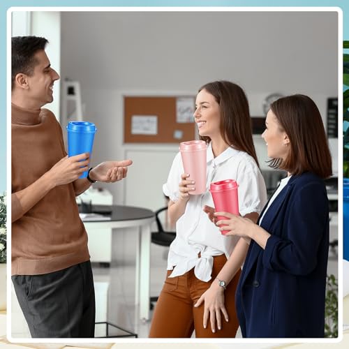 FillTouch 12 Pcs Reusable Coffee Cups with Lids 16 oz Travel Hot Cups Microwavable Plastic Tumblers Cups Coffee Mugs for Hot and Cold Drinks (Bright Colors)