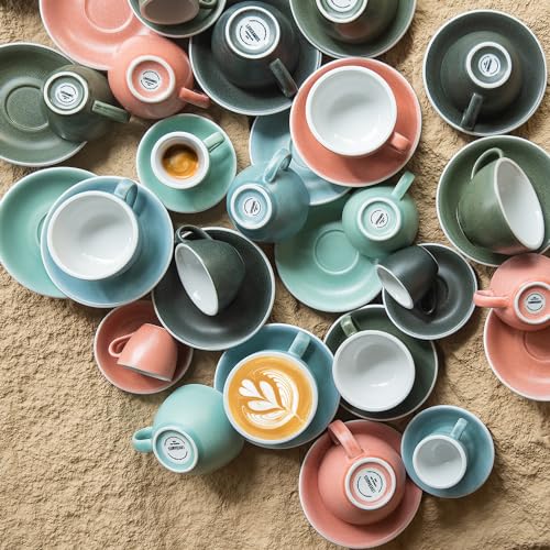 Loveramics Matt Cappuccino Cups, 10 oz Ceramic Latte Art Mug with Saucer, Thick-walled stoneware cup Set, Barista Latte Cup Set for Latte, Cappuccino, Tea - Mineral Colors (Anthracite, 10OZ)