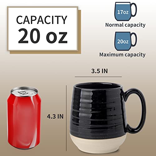 Hasense Large Coffee Mug,20 oz Ceramic Coffee Cup for Office and Home, Big Coffee Mug with Handle for Latte Coffee Tea Soup, Dishwasher and Microwave Safe, 1 PCS (Black)