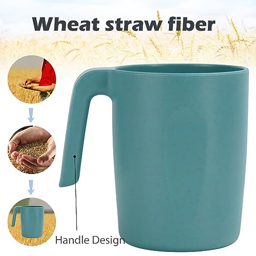 PYRMONT Wheat Straw Cups-Mug Set of 6,Reusable Plastic Coffee Mug,Tea Cup with Handles,16 oz Mug Set for Coffee,Camping,Unbreakable Drinking Glasses,BPA-Free,Dishwasher & Microwave Safe-Green
