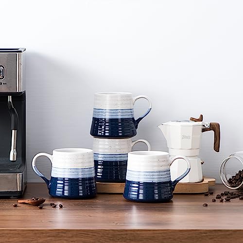 Coffee Cups Large Coffee Mug - 16 oz Ceramic Mugs Set of 4 Blue Stoneware Mugs for Office Home Café, Christmas Wedding Housewarming Gifts, Dishwasher & Microwave Safe