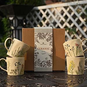 TERESA'S TEASET Ceramic Coffee Mugs Set of 4, 12.5 oz Tea Cup Set, Floral Coffee Mug Gift Set Set for Women, Friends, Family, Birthday and Mother's Day, Dishwasher and Microwave Safe