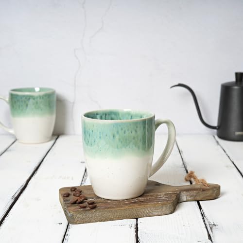 Bosmarlin Ceramic Coffee Mug Set of 4, 17 Oz, 4 Colors to Choose, Tea Cups, Dishwasher and Microwave Safe, Reactive Glaze (Green)
