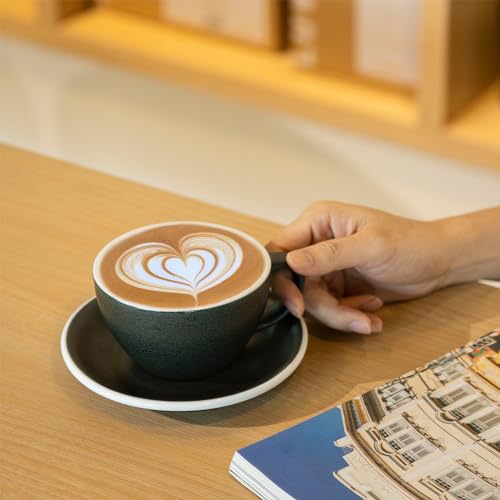 Loveramics Matt Cappuccino Cups, 10 oz Ceramic Latte Art Mug with Saucer, Thick-walled stoneware cup Set, Barista Latte Cup Set for Latte, Cappuccino, Tea - Mineral Colors (Anthracite, 10OZ)