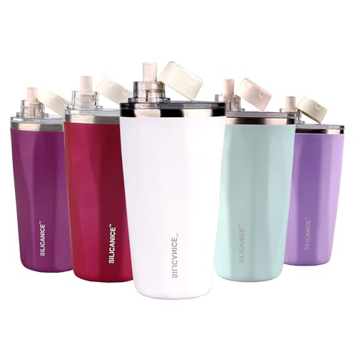 SILICANICE White 20 oz Tumblers With Straw And Lid,Dishwasher Safe Travel Coffee Mug,Stainless Steel Vacuum Insulated Iced Hot Cup,beach No Spill Proof Women Water Bottle Drink For Adults Thermos