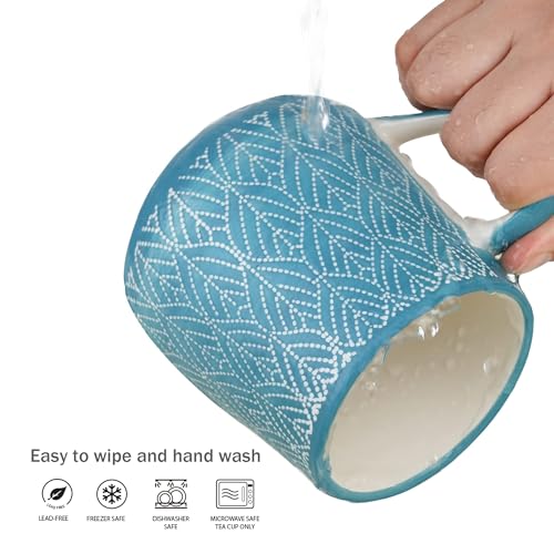 TERESA'S TEASET Coffee Mug with Lid Set of 2, 16.5 oz Ceramic Coffee Mugs with Handpainted Floral Pattern, Mugs Gift Set for Tea Lover, Woman and Couple, Microwave and Dishwasher Safe