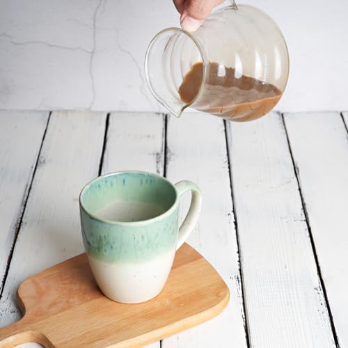 Bosmarlin Ceramic Coffee Mug Set of 4, 17 Oz, 4 Colors to Choose, Tea Cups, Dishwasher and Microwave Safe, Reactive Glaze (Green)