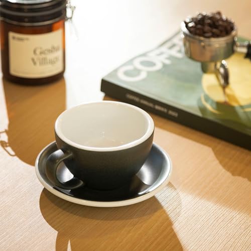 Loveramics Matt Cappuccino Cups, 10 oz Ceramic Latte Art Mug with Saucer, Thick-walled stoneware cup Set, Barista Latte Cup Set for Latte, Cappuccino, Tea - Mineral Colors (Anthracite, 10OZ)