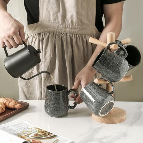 Hasense Ceramic Coffee Mugs - 15 OZ Large Coffee Cups Set of 4 with Handle for Hot Beverage, Porcelain Latte Mugs for Tea, Milk, Cocoa, Cappuccino and Mocha, Microwave and Dishwasher Safe, Grey