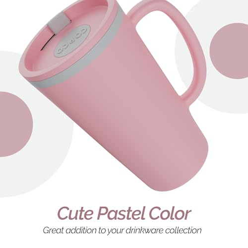 Copco Cone 16oz Insulated Travel Mug with Handle, Double Wall, Slide-Closure Lid, BPA-Free, Microwave & Dishwasher Safe, Reusable Plastic Travel Coffee Tumbler - Portable Coffee Cup (Pink)