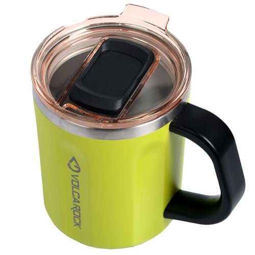 VOLCAROCK Coffee Mug with Handle and Lid, 16oz Spill Proof Coffee Cup with Powder Coating, Dishwasher Safe and BPA Free Tea Mug, Ideal Gift for Family and Friends (Lime)