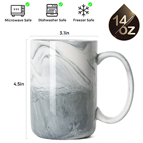 Smilatte 14 OZ Marble Coffee Mugs, M068 Novelty Marble Ceramic Cup for Home and Office, Microwave Dishwasher Safe, Set of 4, Gray