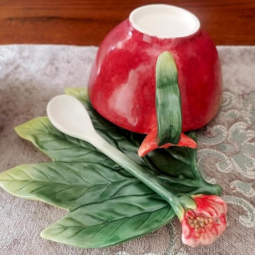 Minigift Ceramic Tea Cup and Saucer Set ，6OZ 3D Hand-Painted Pomegranate Coffee Mug，Gift for Women