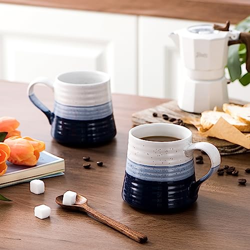 Coffee Cups Large Coffee Mug - 16 oz Ceramic Mugs Set of 4 Blue Stoneware Mugs for Office Home Café, Christmas Wedding Housewarming Gifts, Dishwasher & Microwave Safe