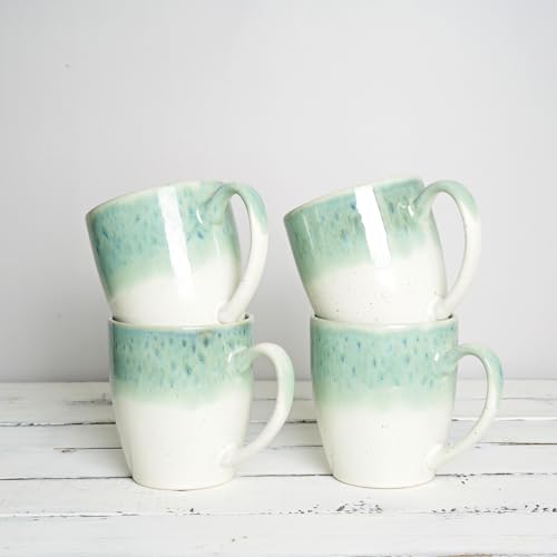 Bosmarlin Ceramic Coffee Mug Set of 4, 17 Oz, 4 Colors to Choose, Tea Cups, Dishwasher and Microwave Safe, Reactive Glaze (Green)