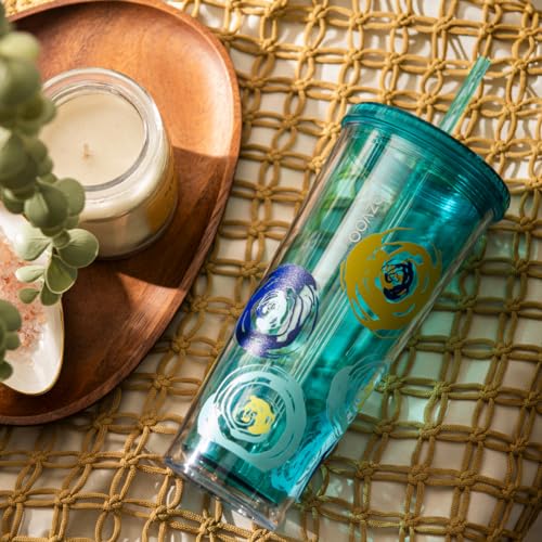 bzyoo SIP 24oz (710ml) Double Wall Plastic Tumbler with Lid and Straw Cold Drink Travel Mug Reusable Ice Coffee Tea Cup Perfect for Office Poolside Parties Gifts Color: Cyclone Green