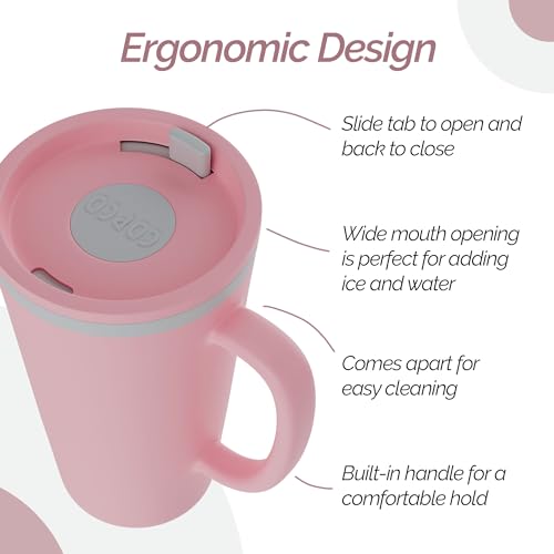 Copco Cone 16oz Insulated Travel Mug with Handle, Double Wall, Slide-Closure Lid, BPA-Free, Microwave & Dishwasher Safe, Reusable Plastic Travel Coffee Tumbler - Portable Coffee Cup (Pink)