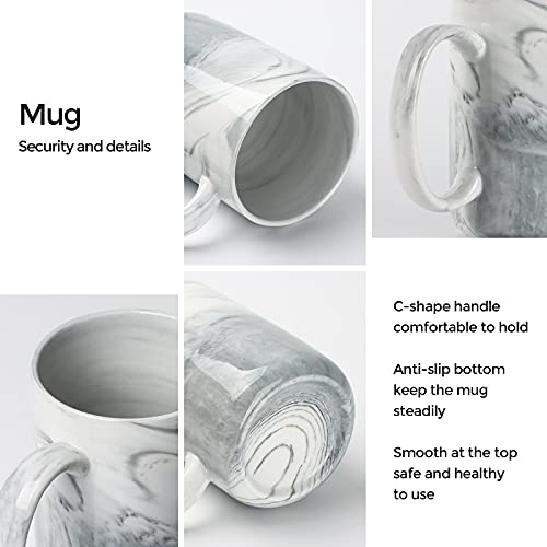 Smilatte 14 OZ Marble Coffee Mugs, M068 Novelty Marble Ceramic Cup for Home and Office, Microwave Dishwasher Safe, Set of 4, Gray