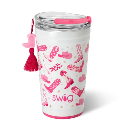 Swig Life 24oz Party Cup, Stackable Insulated Travel Coffee Tumbler with EZ Slider Lid, Cup Holder Friendly Travel Thermos, Stainless Steel 24 oz Tumbler, Reusable Coffee Mug (Let's Go Girls)
