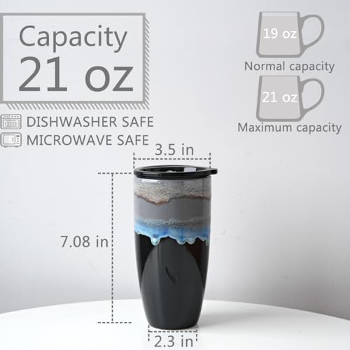 Bosmarlin Ceramic Travel Coffeel Mug with Lid, 21 oz, Portable Coffee Cup for Car Cup Holder, Microwave and Dishwasher Safe, Reactive Glaze