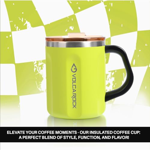 VOLCAROCK Coffee Mug with Handle and Lid, 16oz Spill Proof Coffee Cup with Powder Coating, Dishwasher Safe and BPA Free Tea Mug, Ideal Gift for Family and Friends (Lime)