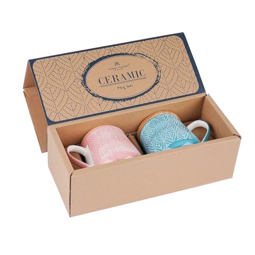 TERESA'S TEASET Coffee Mug with Lid Set of 2, 16.5 oz Ceramic Coffee Mugs with Handpainted Floral Pattern, Mugs Gift Set for Tea Lover, Woman and Couple, Microwave and Dishwasher Safe