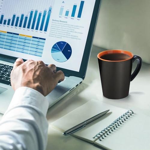 Yesland 6 Pack Ceramic Coffee Mug Set, 12 oz Restaurant Coffee Cups with Large Handle Drinking Cups for Tea, Latte, Cappuccino, Milk, Black Outside and Colorful Inside, Dishwasher and Microwave Safe