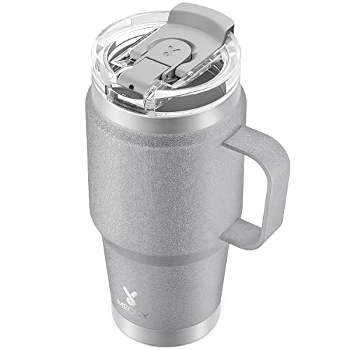 Meoky 24oz Travel Mug, Triple Insulated Stainless Steel Tumbler with Handle and 2-in-1 Straw and Sip Lid, 100% Leak Proof, Keeps Cold for 24 Hours or Hot for 8 Hours, Cupholder Friendly (Rock)