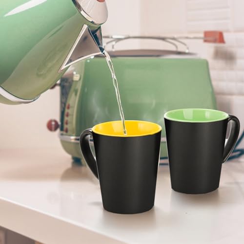 Yesland 6 Pack Ceramic Coffee Mug Set, 12 oz Restaurant Coffee Cups with Large Handle Drinking Cups for Tea, Latte, Cappuccino, Milk, Black Outside and Colorful Inside, Dishwasher and Microwave Safe