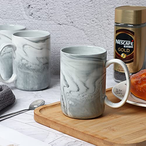 Smilatte 14 OZ Marble Coffee Mugs, M068 Novelty Marble Ceramic Cup for Home and Office, Microwave Dishwasher Safe, Set of 4, Gray