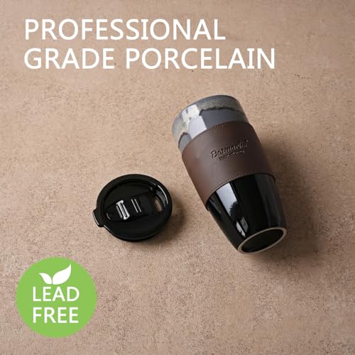 Bosmarlin Ceramic Travel Coffeel Mug with Lid, 21 oz, Portable Coffee Cup for Car Cup Holder, Microwave and Dishwasher Safe, Reactive Glaze