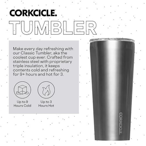Corkcicle Classic Triple Insulated Coffee Mug with Lid, Gunmetal, 24 oz – Stainless Steel Travel Tumbler Keeps Beverages Cold 9+hrs, Hot 3hrs – Cupholder Friendly Travel Coffee Tumbler