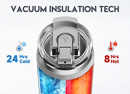 Meoky 24oz Travel Mug, Triple Insulated Stainless Steel Tumbler with Handle and 2-in-1 Straw and Sip Lid, 100% Leak Proof, Keeps Cold for 24 Hours or Hot for 8 Hours, Cupholder Friendly (Rock)