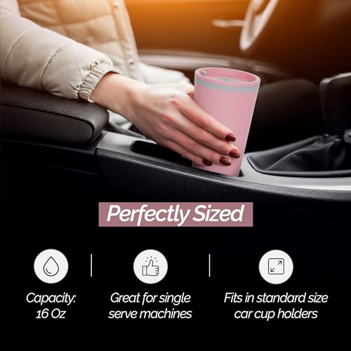 Copco Cone 16oz Insulated Travel Mug with Handle, Double Wall, Slide-Closure Lid, BPA-Free, Microwave & Dishwasher Safe, Reusable Plastic Travel Coffee Tumbler - Portable Coffee Cup (Pink)