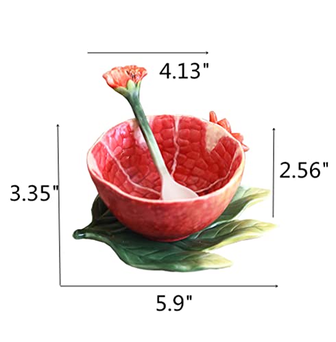 Minigift Ceramic Tea Cup and Saucer Set ，6OZ 3D Hand-Painted Pomegranate Coffee Mug，Gift for Women