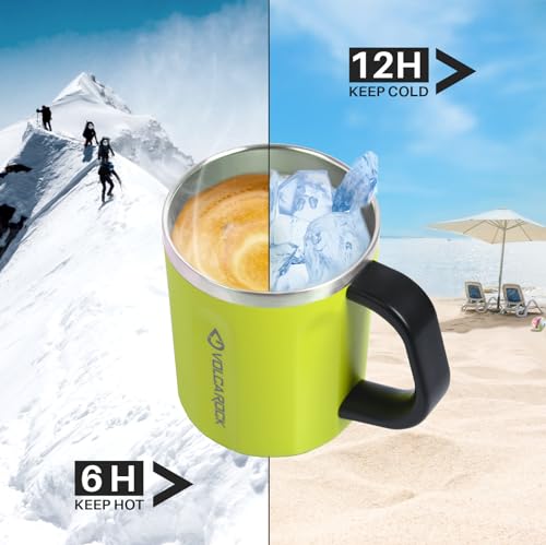 VOLCAROCK Coffee Mug with Handle and Lid, 16oz Spill Proof Coffee Cup with Powder Coating, Dishwasher Safe and BPA Free Tea Mug, Ideal Gift for Family and Friends (Lime)