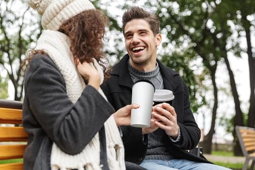 Rolling Sands USA Made 16 oz Reusable Coffee Cups with Lids 2 Pk, To Go Travel Cups, Hot or Cold Drinks, Dishwasher and Microwave Safe, Black