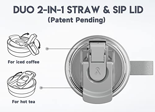 Meoky 24oz Travel Mug, Triple Insulated Stainless Steel Tumbler with Handle and 2-in-1 Straw and Sip Lid, 100% Leak Proof, Keeps Cold for 24 Hours or Hot for 8 Hours, Cupholder Friendly (Rock)
