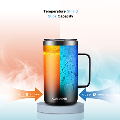 KXIAOCHEN 20oz Insulated Coffee Mug with Lid, Stainless Steel Coffee Cup, Double Wall Vacuum Coffee Tumbler with Handle, Premium Thermal Travel Coffee Mug (Black)