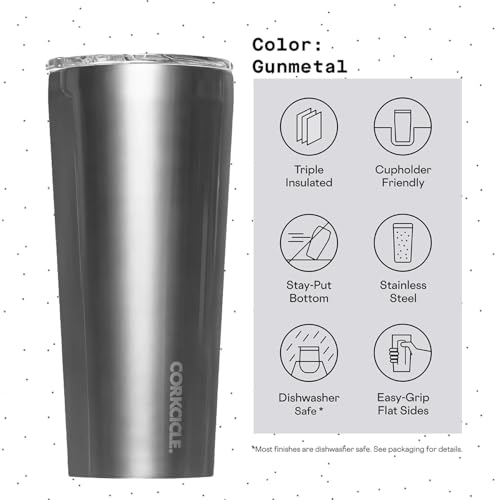 Corkcicle Classic Triple Insulated Coffee Mug with Lid, Gunmetal, 24 oz – Stainless Steel Travel Tumbler Keeps Beverages Cold 9+hrs, Hot 3hrs – Cupholder Friendly Travel Coffee Tumbler