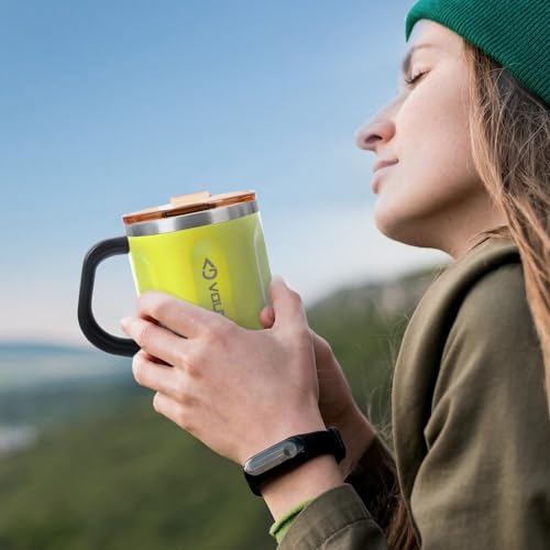 VOLCAROCK Coffee Mug with Handle and Lid, 16oz Spill Proof Coffee Cup with Powder Coating, Dishwasher Safe and BPA Free Tea Mug, Ideal Gift for Family and Friends (Lime)